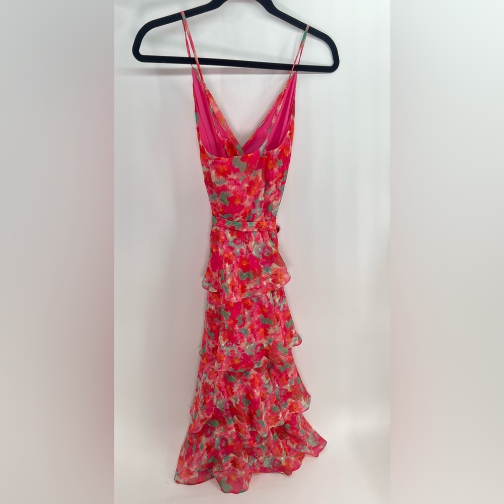 Adelyn Rae Brianna Pink Multi‑Color Floral Tiered Maxi Dress Ruffles Strappy Med - Picture 7 of 11